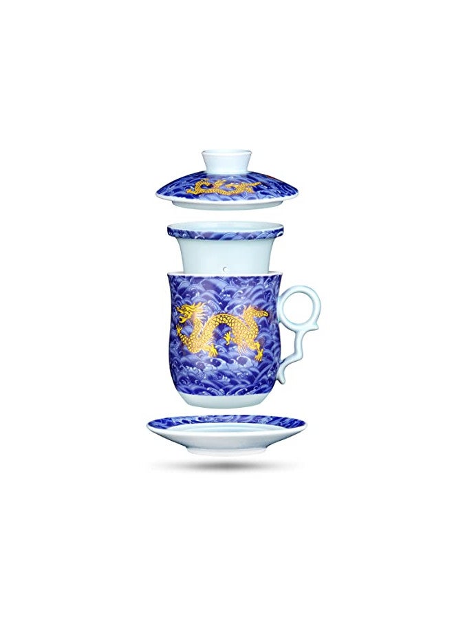 YURROAD YURROAD Tea Cup with Infuser Lid and Saucer Sets - Jingdezhen Ceramics Mug Chinese Porcelain Teacup Loose Leaf Tea Brewing System for Home Office Personal Portable Mug TC400 - Blue, 13.5oz / 400ml  - Image 1