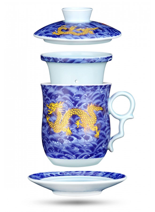 YURROAD YURROAD Tea Cup with Infuser Lid and Saucer Sets - Jingdezhen Ceramics Mug Chinese Porcelain Teacup Loose Leaf Tea Brewing System for Home Office Personal Portable Mug TC400 - Blue, 13.5oz / 400ml  - Image 2