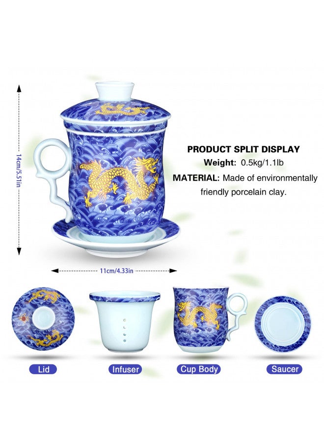 YURROAD YURROAD Tea Cup with Infuser Lid and Saucer Sets - Jingdezhen Ceramics Mug Chinese Porcelain Teacup Loose Leaf Tea Brewing System for Home Office Personal Portable Mug TC400 - Blue, 13.5oz / 400ml  - Image 4
