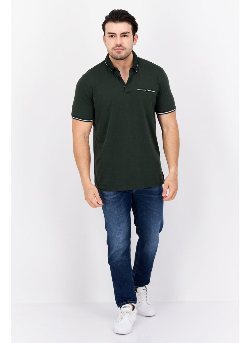 Cactus Man by Ricky Singh - Men Regular Fit Textured Short Sleeves Front Pocket Polo, Dark Olive - Image 1