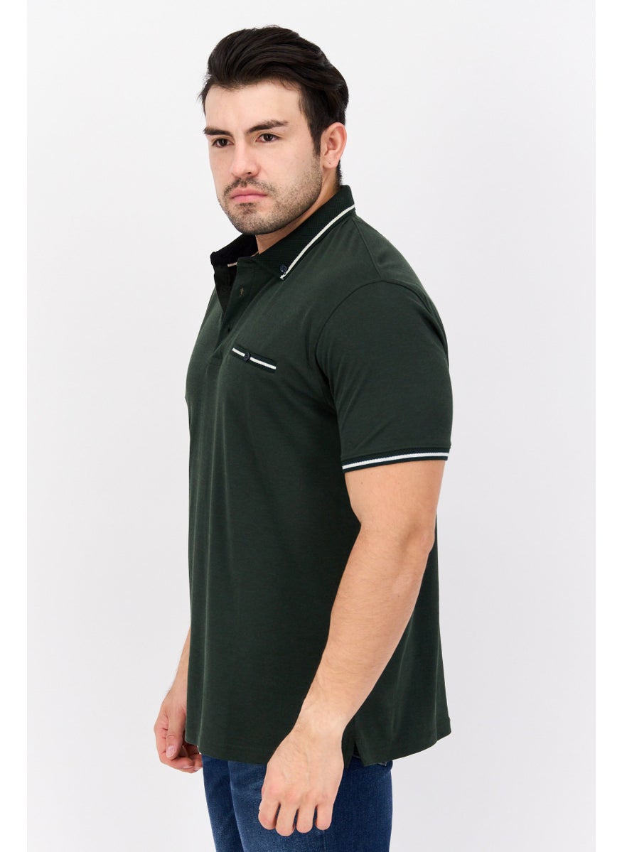 Cactus Man by Ricky Singh - Men Regular Fit Textured Short Sleeves Front Pocket Polo, Dark Olive - Image 1