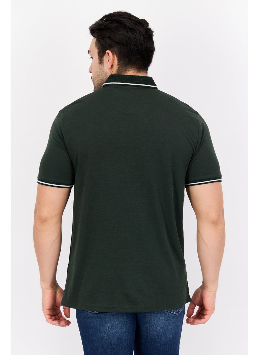 Cactus Man by Ricky Singh - Men Regular Fit Textured Short Sleeves Front Pocket Polo, Dark Olive - Image 1