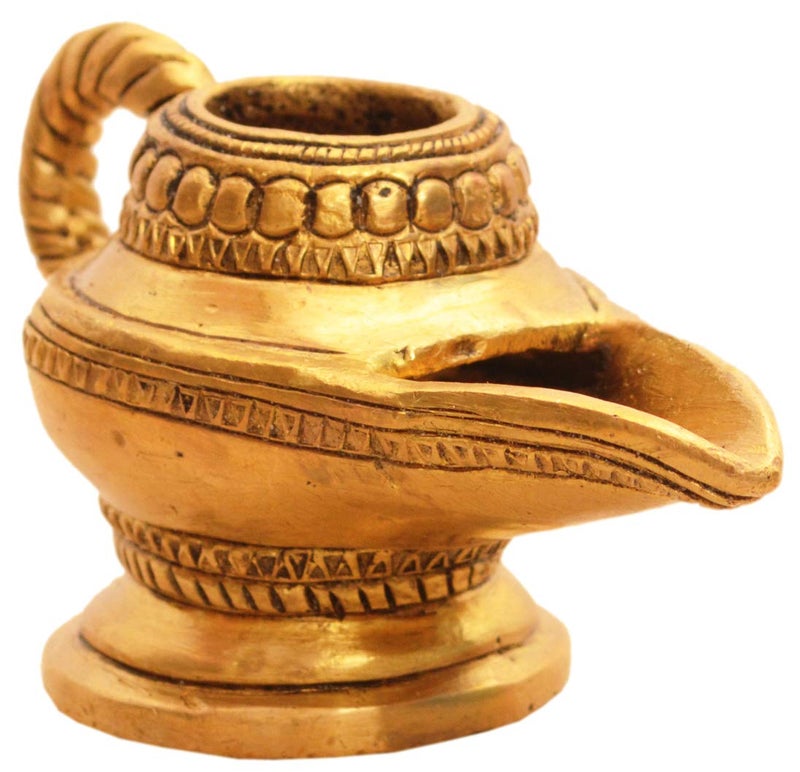 Purpledip Brass Lamp Anajli Holder Magic Lamp Or Aladins Chirag Shape Charan Amrit Vessel for Home Temple 10913 - Image 2