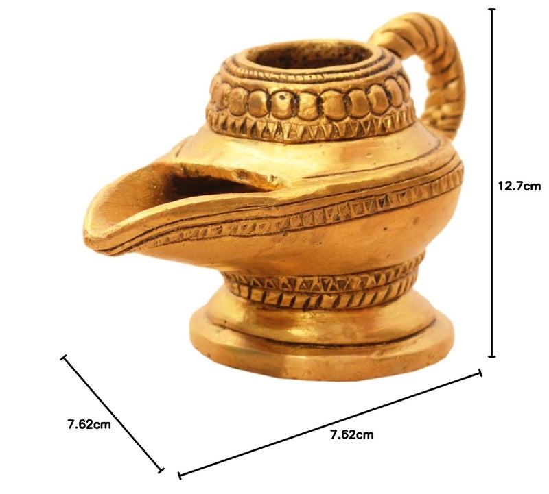 Purpledip Brass Lamp Anajli Holder Magic Lamp Or Aladins Chirag Shape Charan Amrit Vessel for Home Temple 10913 - Image 5