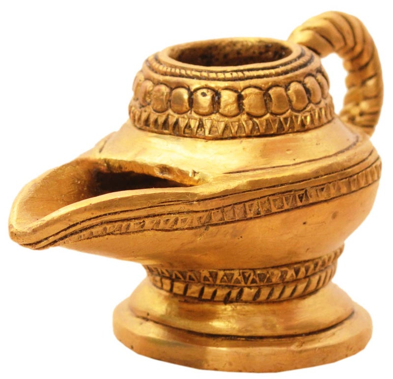 Purpledip Brass Lamp Anajli Holder Magic Lamp Or Aladins Chirag Shape Charan Amrit Vessel for Home Temple 10913 - Image 4