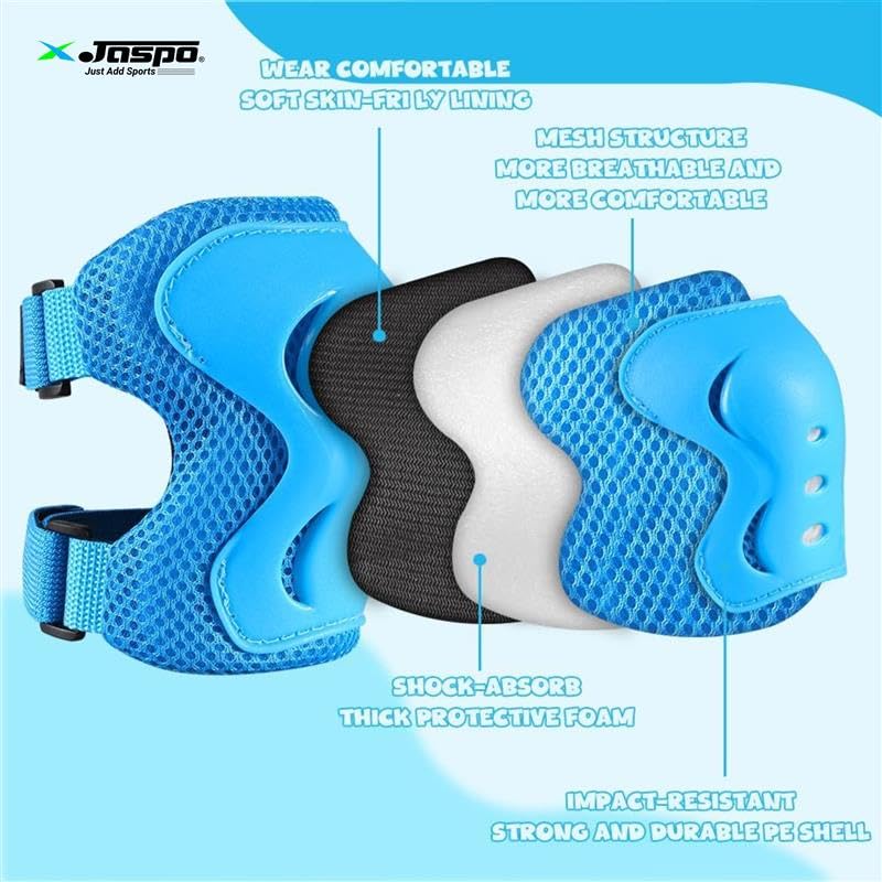 Jaspo Secure Hybrid Protective Gear Set - Knee, Elbow, and Wrist Guards with HDPE Shell, Polyester Mesh, EVA Foam & Soft PU Cushioning for Skating, Cycling - Image 4
