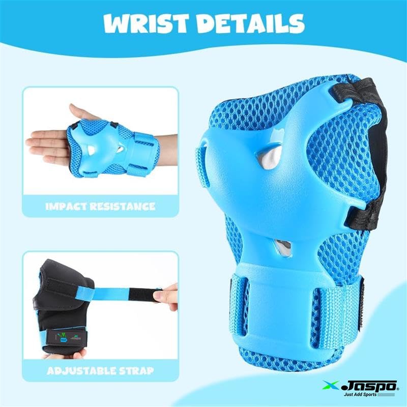 Jaspo Secure Hybrid Protective Gear Set - Knee, Elbow, and Wrist Guards with HDPE Shell, Polyester Mesh, EVA Foam & Soft PU Cushioning for Skating, Cycling - Image 3