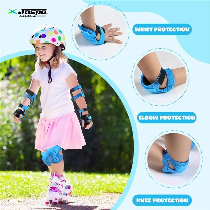 Jaspo Secure Hybrid Protective Gear Set - Knee, Elbow, and Wrist Guards with HDPE Shell, Polyester Mesh, EVA Foam & Soft PU Cushioning for Skating, Cycling - Image 2