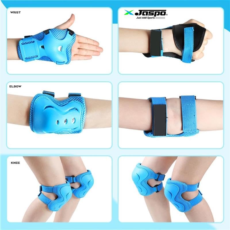 Jaspo Secure Hybrid Protective Gear Set - Knee, Elbow, and Wrist Guards with HDPE Shell, Polyester Mesh, EVA Foam & Soft PU Cushioning for Skating, Cycling - Image 5