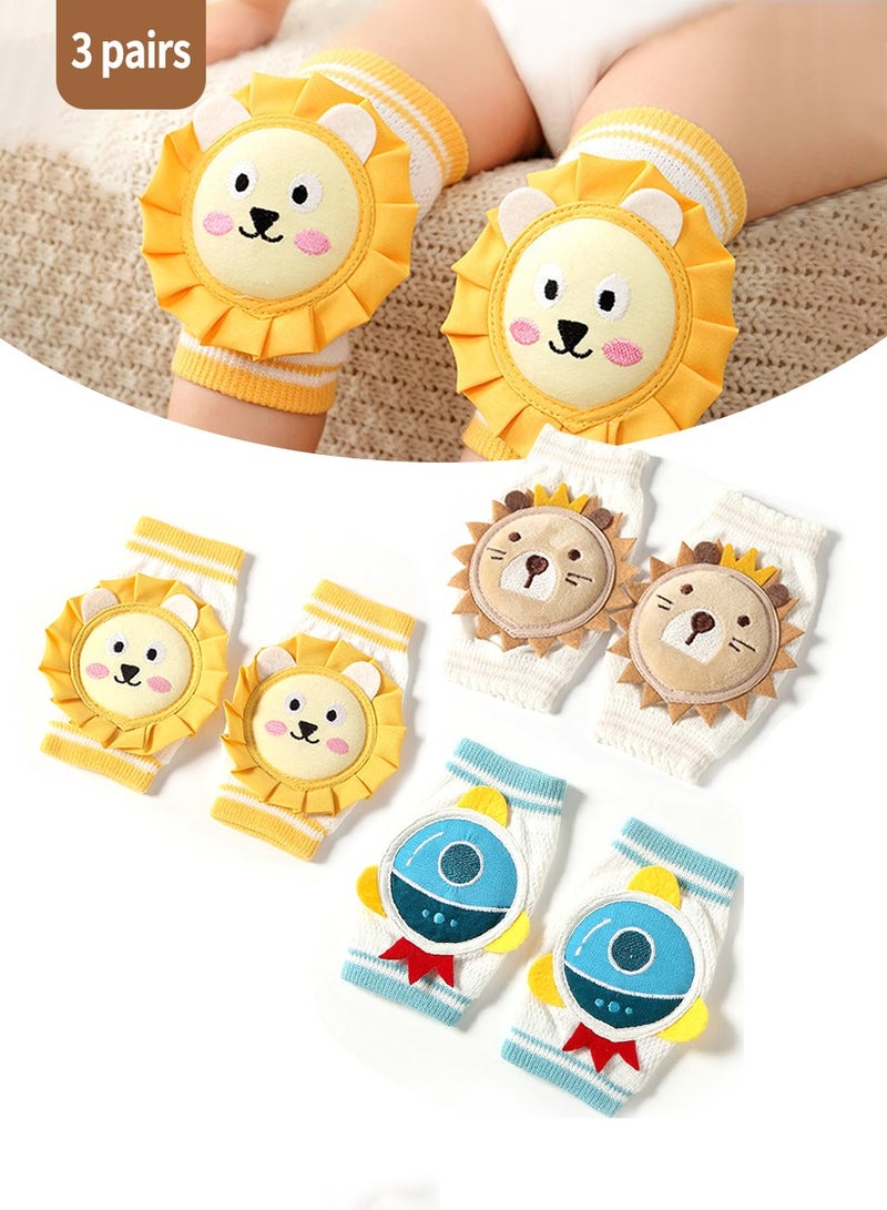 BEIRUI 3 أزواج من وسادات الركبة للأطفال، وسادات كوع آمنة من القطن للأطفال والرضع، وسادات ركبة كرتونية مضادة للسقوط للزحف، منتجات غير قابلة للانزلاق، لحماية ركب الأطفال والرضع والأرجل - Image 1