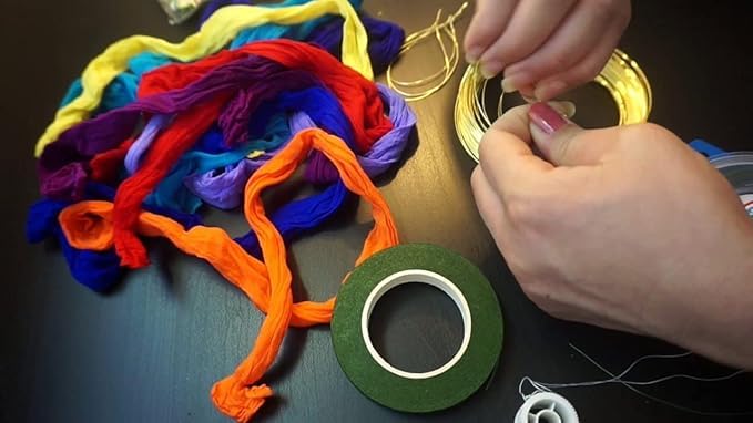 Generic Bharat Complete Stocking Flower Making Kit for Beginners Stockings Cloth MDF Boards Golden Craft Wires Floral Stem Hard WireScissors Green Tape DIY Kids and Adults Activity Kit Art Craft  - Image 2