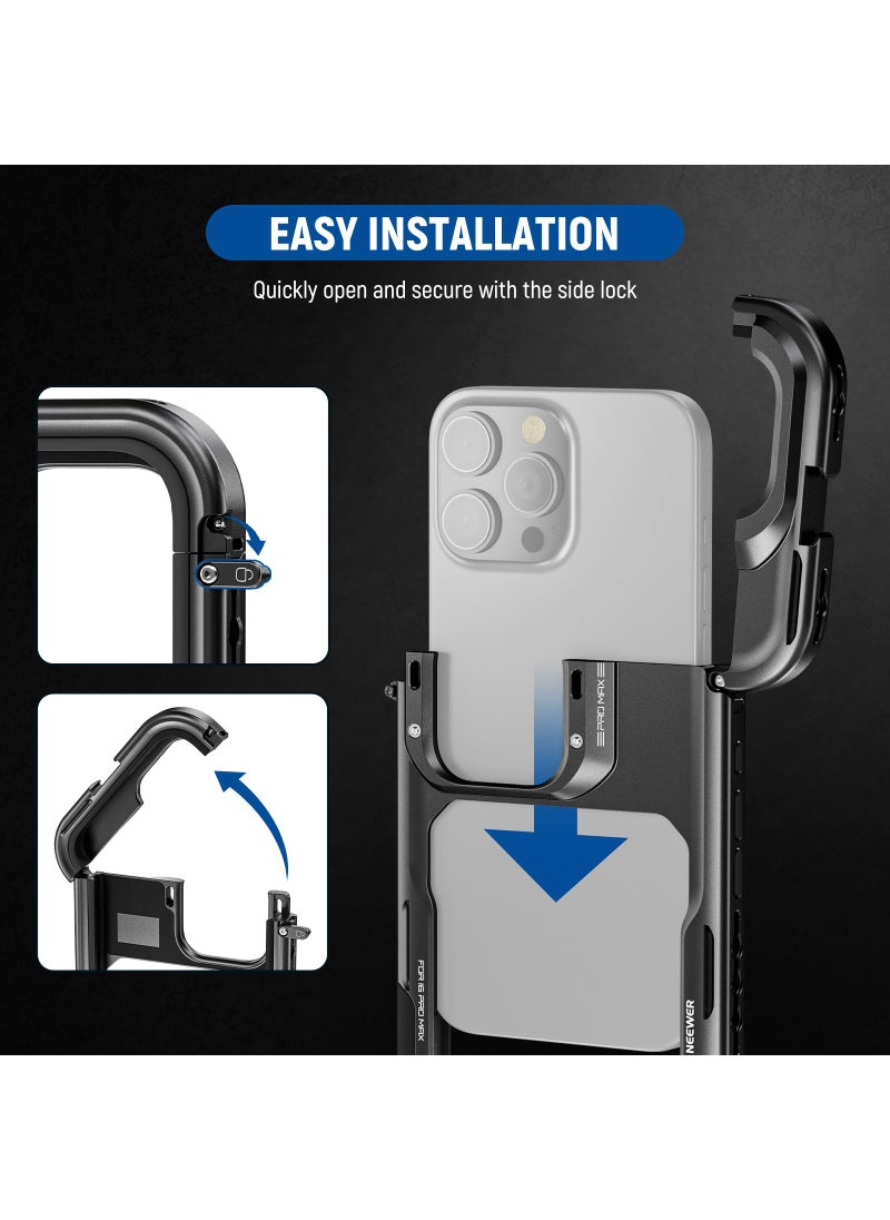 Neewer NEEWER 16 Pro Max Cage, Quick Release Video Rig Phone Stabilizer Compatible with iPhone 16 Pro Max with 67mm Filter Adapter, 17mm Lens Backplate, T Mount Lens Adapter Compatible with Moment, PA074  - Image 2