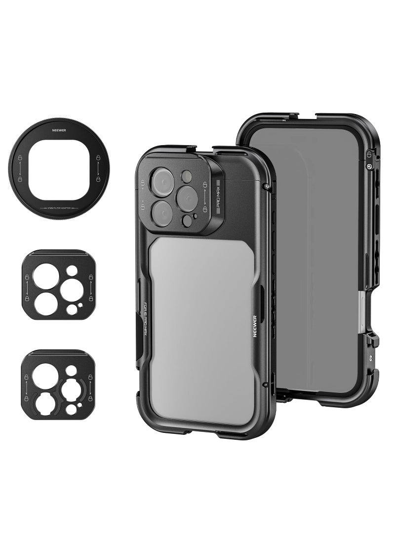 Neewer NEEWER 16 Pro Max Cage, Quick Release Video Rig Phone Stabilizer Compatible with iPhone 16 Pro Max with 67mm Filter Adapter, 17mm Lens Backplate, T Mount Lens Adapter Compatible with Moment, PA074  - Image 1