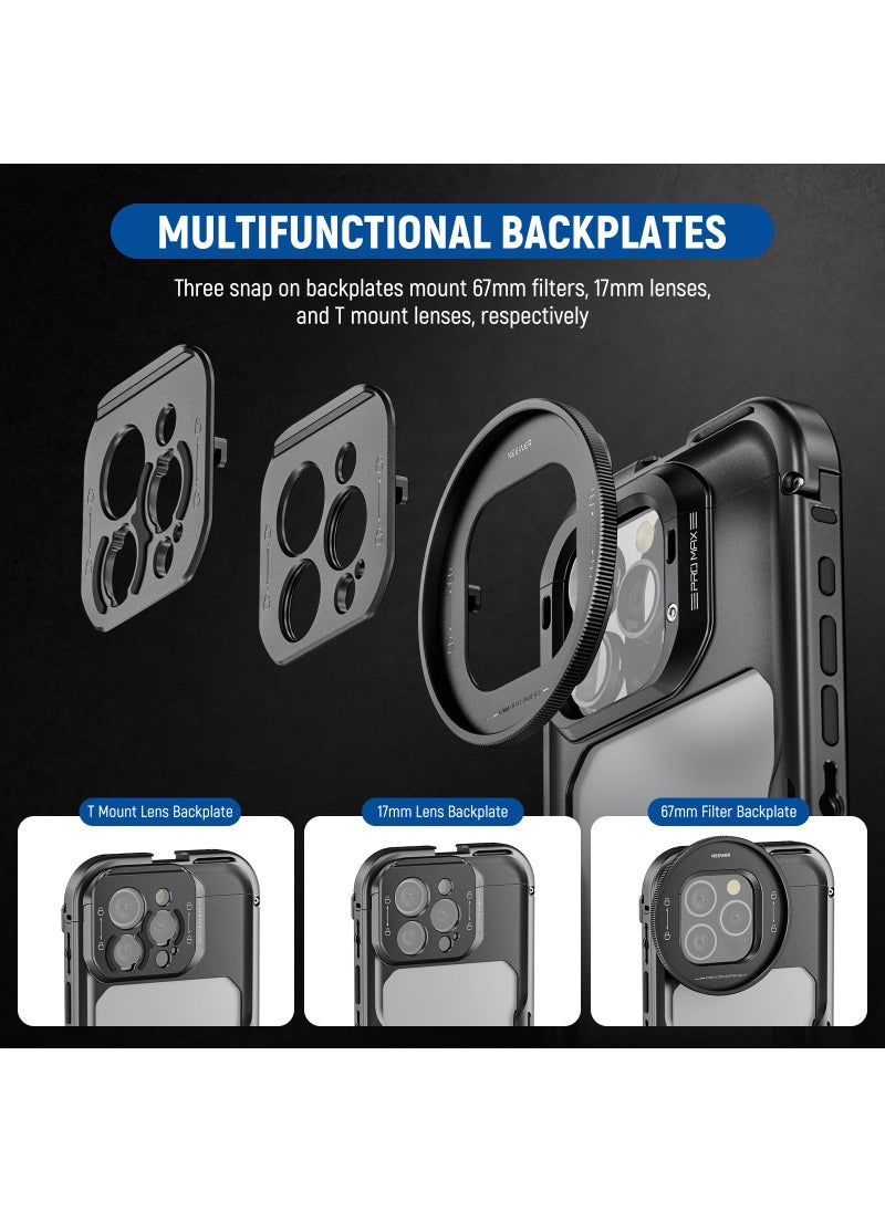 Neewer NEEWER 16 Pro Max Cage, Quick Release Video Rig Phone Stabilizer Compatible with iPhone 16 Pro Max with 67mm Filter Adapter, 17mm Lens Backplate, T Mount Lens Adapter Compatible with Moment, PA074  - Image 3