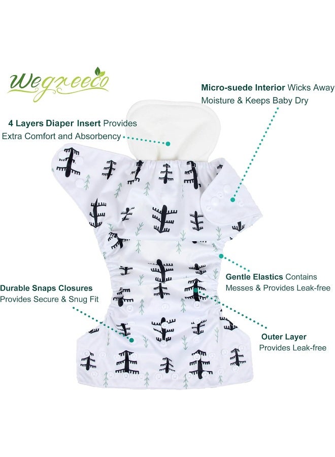 Wegreeco Washable Reusable Baby Cloth Pocket Diapers 6 Pack + 6 Bamboo Inserts (with 1 Wet Bag, Forest, Animals) one Size - Image 2