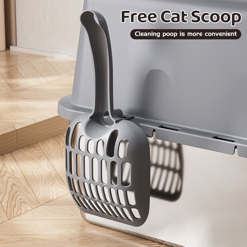 Kidle Stainless Steel Litter Box with Lid Anti-Leakage Covered Cat Litter Pan with Litter Scoop Front and Top Dual Entry - Image 3