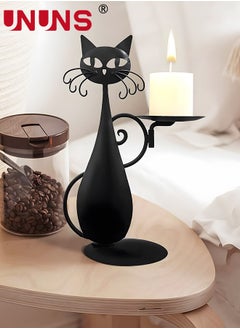 UNUNS Metal Candle Holder,Black Cat Candle Holder For Pillar Candle,Farmhouse Home Metal Cat Decor Candlestick Wedding,Party Tabletop Decor,Home Decor,Candlelight Dinner  - Image 1