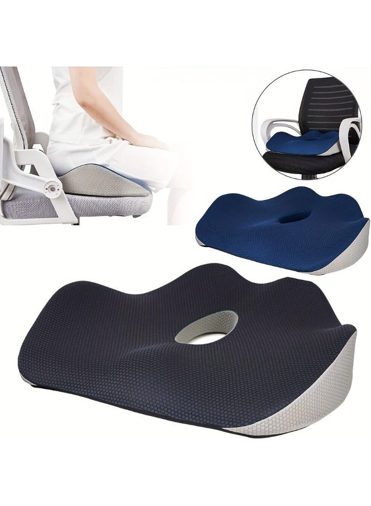 دينكس وسادة مقعد مريحة من إسفنج الذاكرة من DENX، وسادة كرسي تقويمية غير قابلة للانزلاق وجيدة التهوية مع فتحة لتخفيف الضغط في المنتصف، وسادة دعم محمولة للمكتب والسيارة والكراسي المتحركة والسفر وراحة المنزل، DX3701 - Image 1