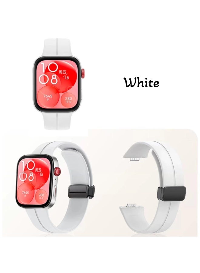 Strap Magnetic Folding Buckle Accessories Smartwatch Bracelet Replacement For Huawei Watch Fit 3 (White)  - Image 4