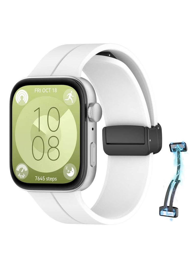 Strap Magnetic Folding Buckle Accessories Smartwatch Bracelet Replacement For Huawei Watch Fit 3 (White)  - Image 1