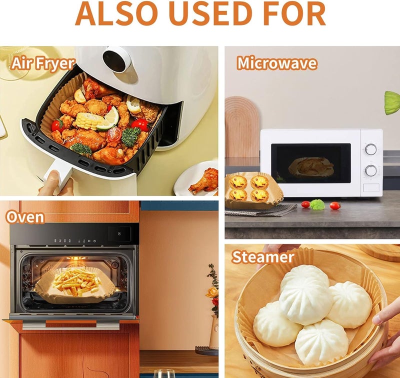 FOMQUAZLI Air Fryer Paper Liners 8 Inch 100 Pcs | Disposable Non-Stick Parchment Paper for Air Fryer, Microwave, Oven | Food-Grade Oil-Proof Baking Paper for Cooking, Frying & Roasting - Image 5