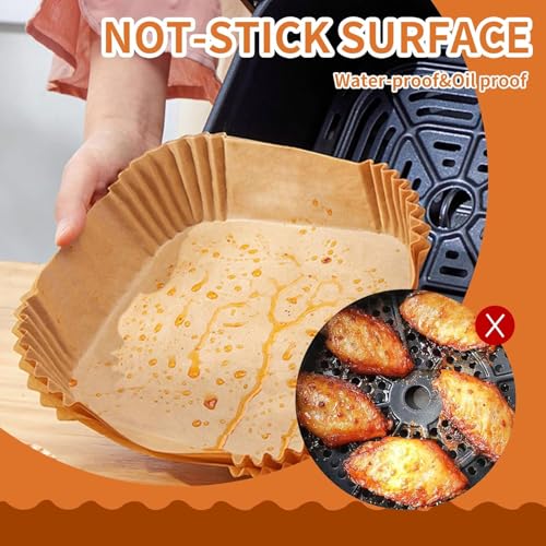 FOMQUAZLI Air Fryer Paper Liners 8 Inch 100 Pcs | Disposable Non-Stick Parchment Paper for Air Fryer, Microwave, Oven | Food-Grade Oil-Proof Baking Paper for Cooking, Frying & Roasting - Image 3