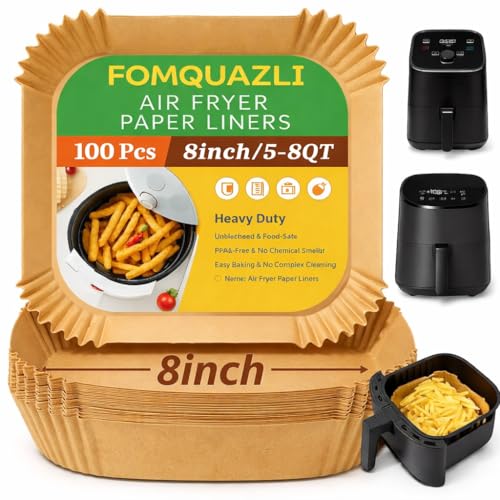 FOMQUAZLI Air Fryer Paper Liners 8 Inch 100 Pcs | Disposable Non-Stick Parchment Paper for Air Fryer, Microwave, Oven | Food-Grade Oil-Proof Baking Paper for Cooking, Frying & Roasting - Image 1