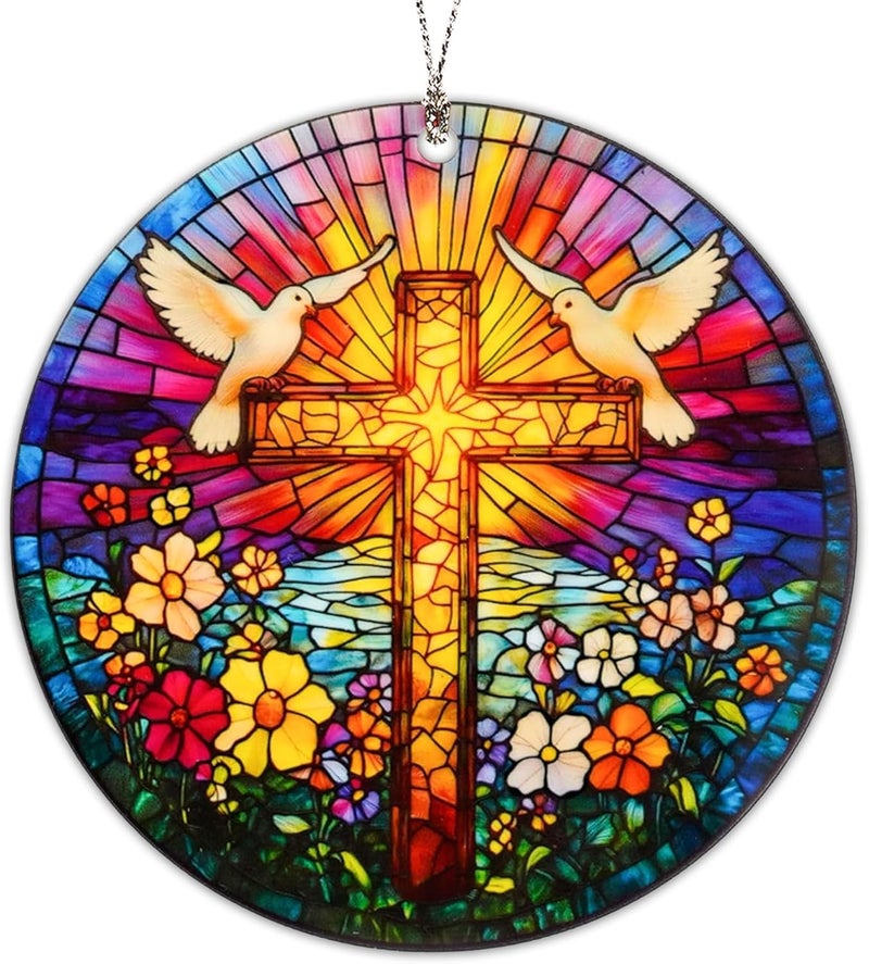 MAILAMCRAFT Easter Ornaments Cross Christian Decor, Suncatcher Effect Window Decorations, Jesus Cross, Christian Gifts, Religious Easter Gifts, He is Risen Decor, Jesus Christ, Catholic Hanging Ornament - Image 1