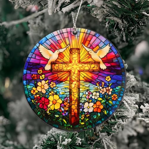 MAILAMCRAFT Easter Ornaments Cross Christian Decor, Suncatcher Effect Window Decorations, Jesus Cross, Christian Gifts, Religious Easter Gifts, He is Risen Decor, Jesus Christ, Catholic Hanging Ornament - Image 3