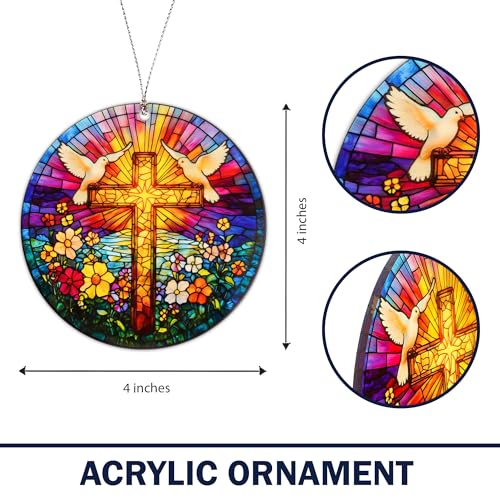 MAILAMCRAFT Easter Ornaments Cross Christian Decor, Suncatcher Effect Window Decorations, Jesus Cross, Christian Gifts, Religious Easter Gifts, He is Risen Decor, Jesus Christ, Catholic Hanging Ornament - Image 2