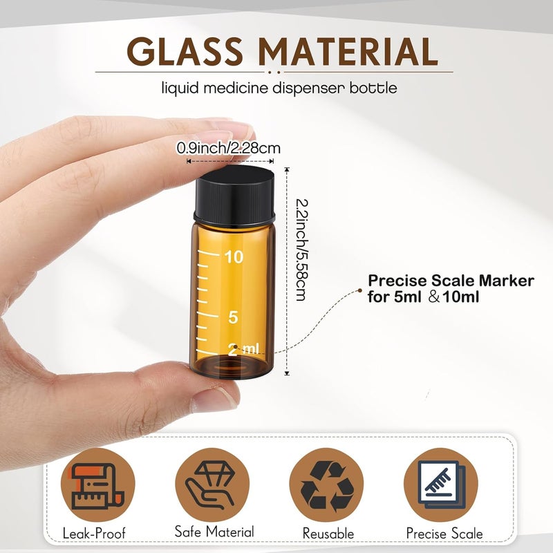 Baderke 4 Pcs Liquid Medicine Travel Container, Scale Glass Liquid Medicine Dispenser, Single Dose Medicine Bottles Containers and Leak-proof Plug for Liquids Medicine (Brown,10ml) - Image 2