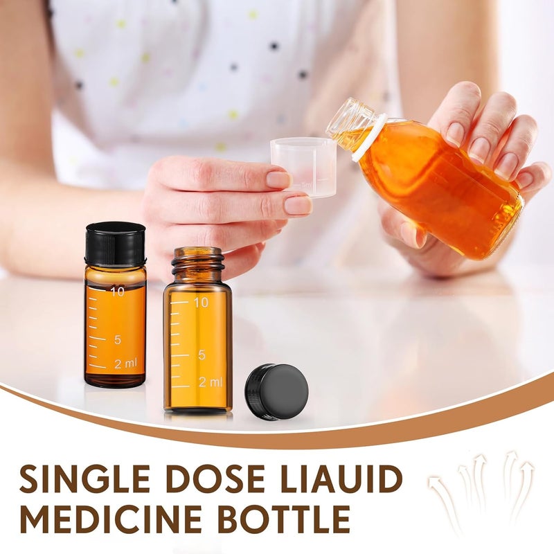 Baderke 4 Pcs Liquid Medicine Travel Container, Scale Glass Liquid Medicine Dispenser, Single Dose Medicine Bottles Containers and Leak-proof Plug for Liquids Medicine (Brown,10ml) - Image 5