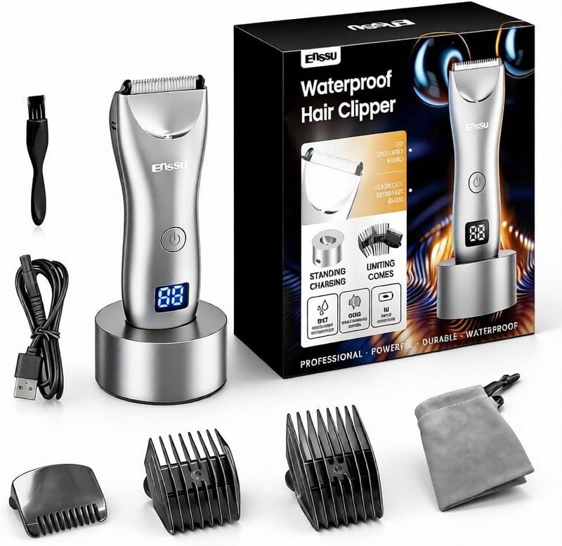 اي ان اس اس يو منظف للرجال بشفرة BLADELOCK™ الآمنة، منظف شعر كهربائي للرجال بضوء إضاءة LED المركزي وشاشة LCD، منحل مقاوم للماء درجة IPX7 للاستخدام الجاف والبلدي لمناطق العانة والحوض والساقين والبيكني - Image 1