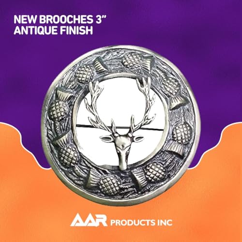 AAR Antique Kilt Brooch for Men with Thistle Design Scottish Fly Plaid 3" (7cm) diameter - Image 3