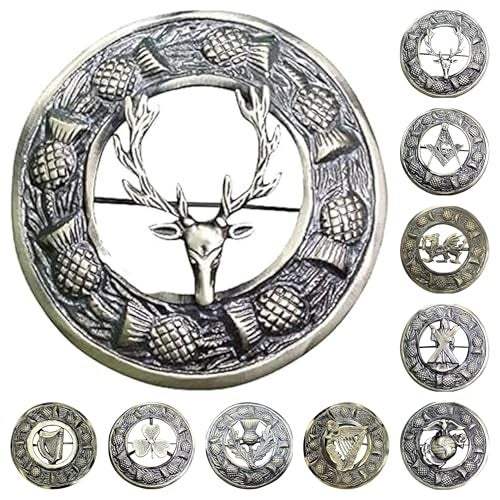 AAR Antique Kilt Brooch for Men with Thistle Design Scottish Fly Plaid 3" (7cm) diameter - Image 1