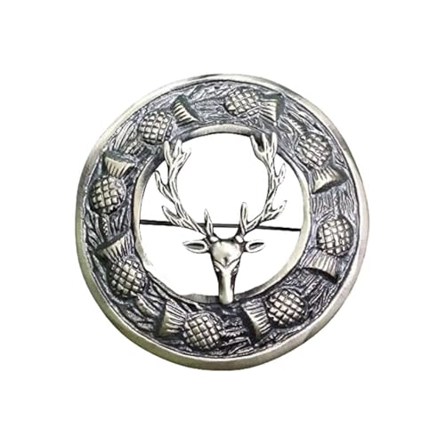 AAR Antique Kilt Brooch for Men with Thistle Design Scottish Fly Plaid 3" (7cm) diameter - Image 2