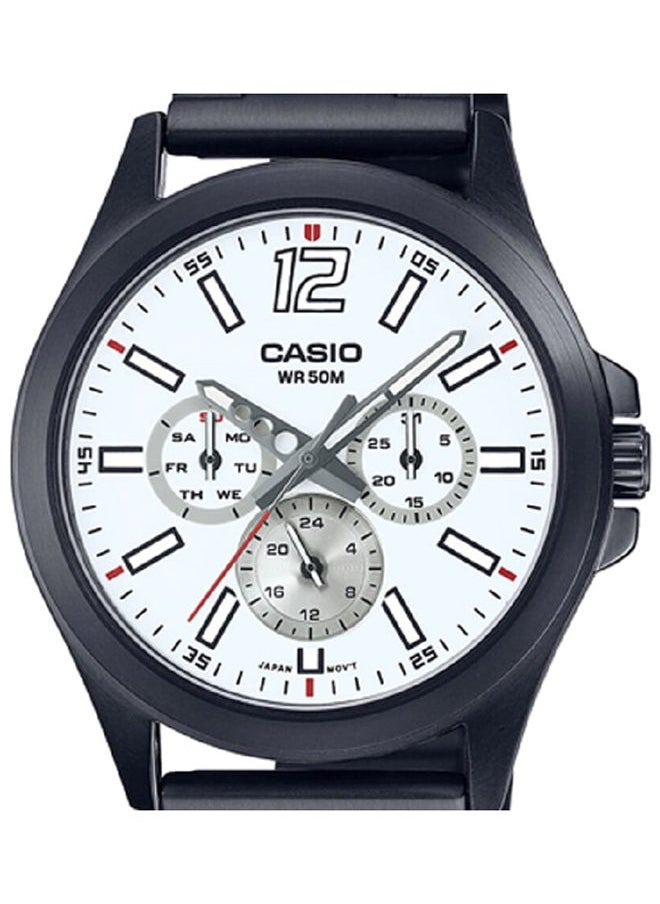 CASIO Men Watch Analog Multi Hand White Dial Stainless Steel Black Ion Plated Band And Case MTP-E350B-7BVDF  - Image 3