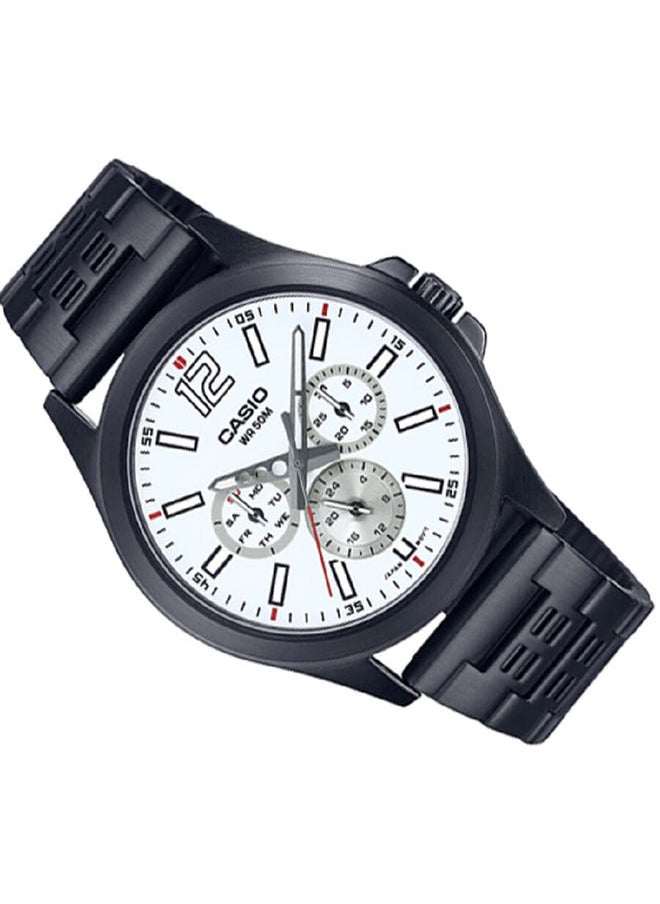 CASIO Men Watch Analog Multi Hand White Dial Stainless Steel Black Ion Plated Band And Case MTP-E350B-7BVDF  - Image 2