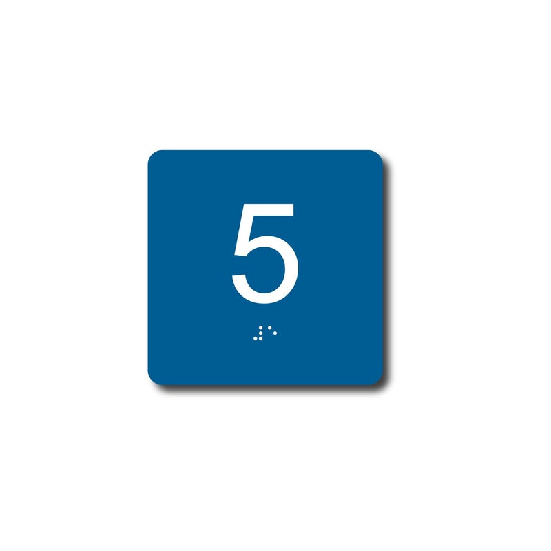 NapTags ADA Exam Room Number Sign with Tactile and Braille - 4" X 4" - Pack of 5 Numbered 1-5 or 6-10 (Blue 1-5) - Image 5