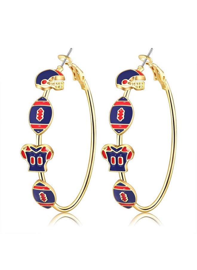 Boderier Game Day Earrings For Women Football Helmet Jersey Hoop Earrings Game Day Team Pride Sports Earrings Accessories Gifts (Red Blue)  - Image 1