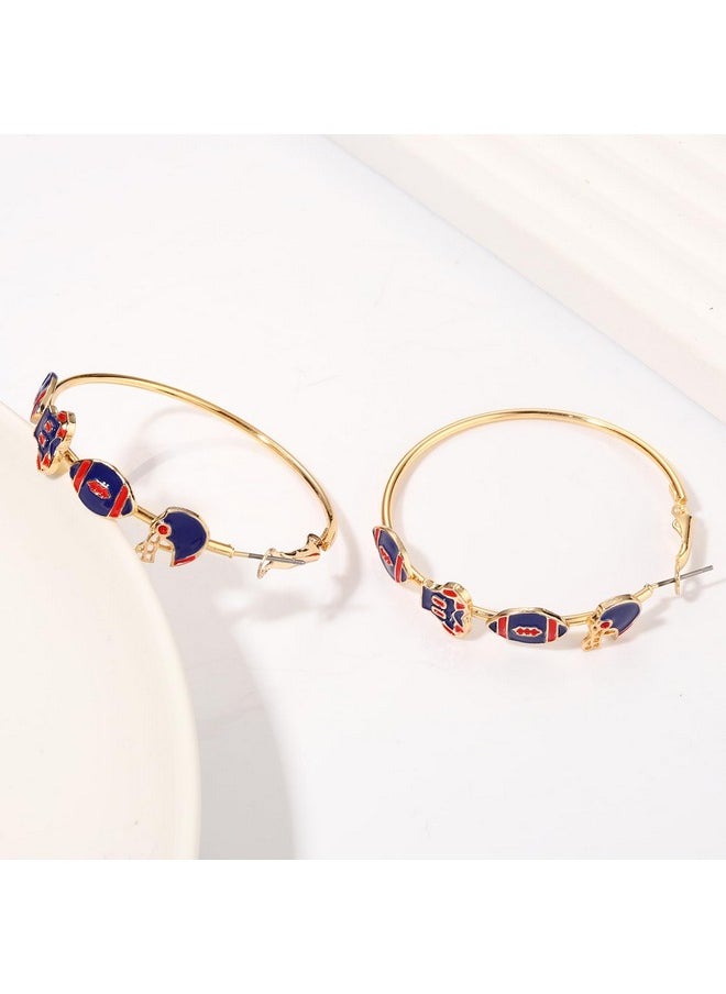 Boderier Game Day Earrings For Women Football Helmet Jersey Hoop Earrings Game Day Team Pride Sports Earrings Accessories Gifts (Red Blue)  - Image 4