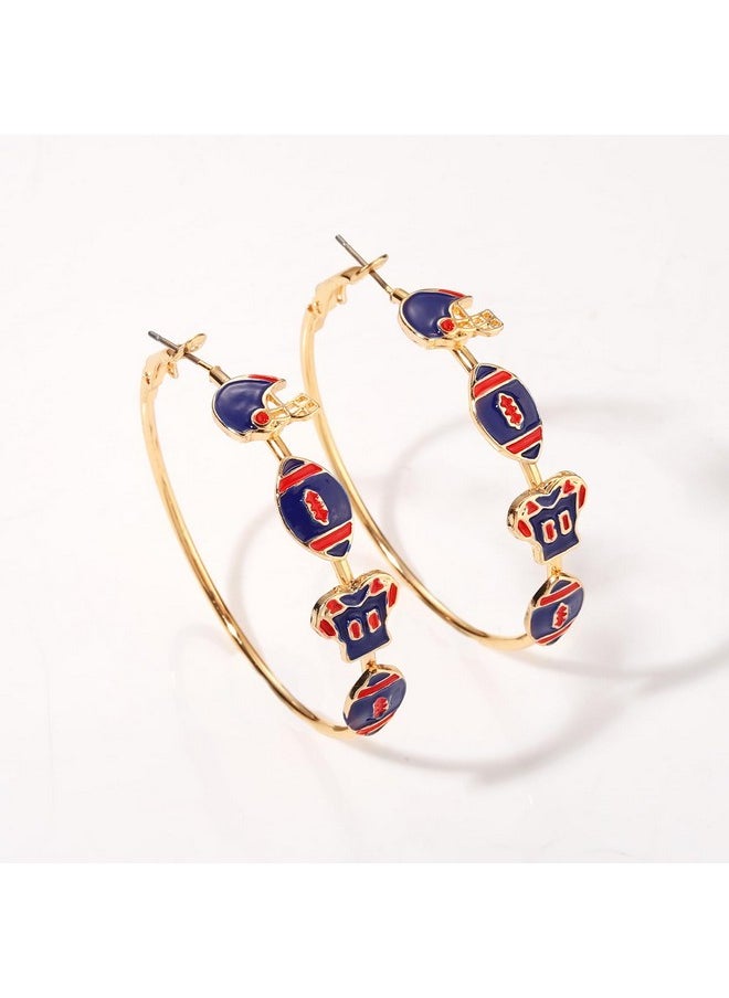 Boderier Game Day Earrings For Women Football Helmet Jersey Hoop Earrings Game Day Team Pride Sports Earrings Accessories Gifts (Red Blue)  - Image 2