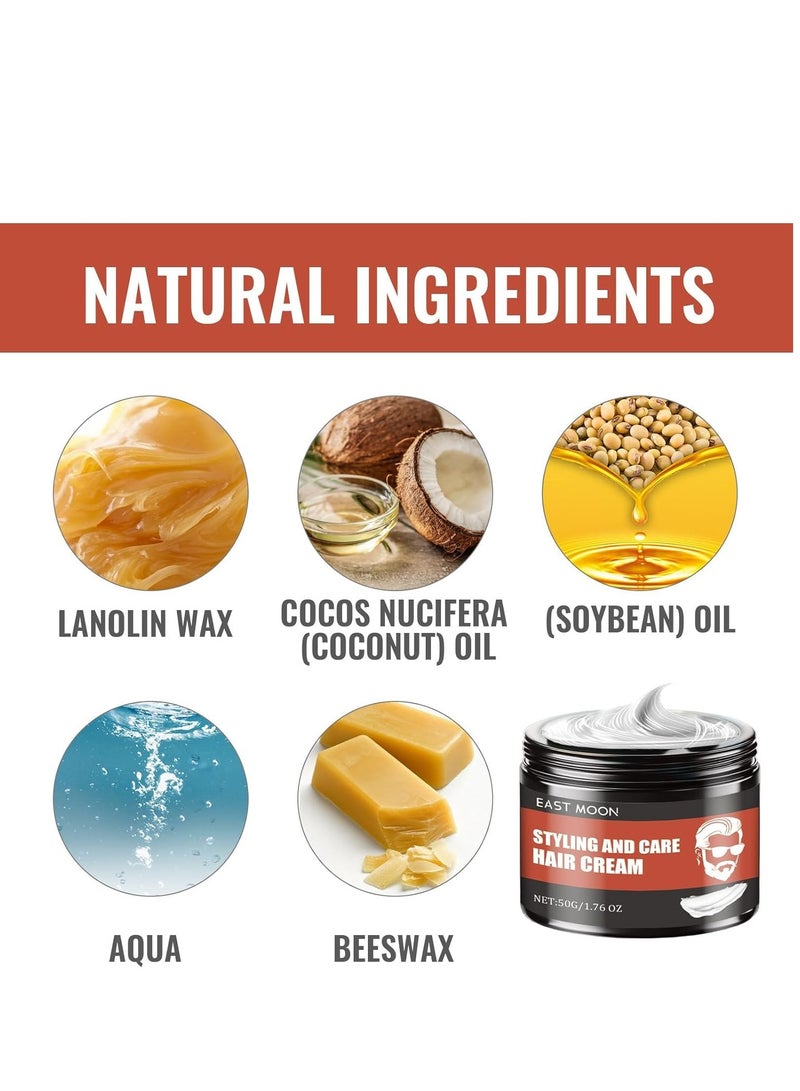 إيست مون شمع تصفيف الشعر للرجال ، ثبات قوي ولمعان طويل الأمد ، كريم الحجم الطبيعي للشعر المتوسط إلى الطويل ، طين الشعر المرطب للملمس والتصفيف (50 جرام) - Image 2