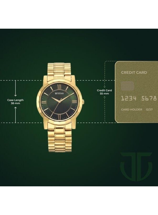 TITAN Karishma Zing Quartz Analog Green Dial Gold Stainless Steel Strap Watch for Men - 1644YM05 - Image 3