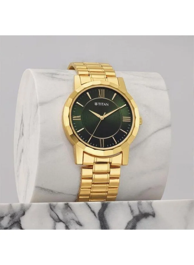 تيتان Karishma Zing Quartz Analog Green Dial Gold Stainless Steel Strap Watch for Men - 1644YM05