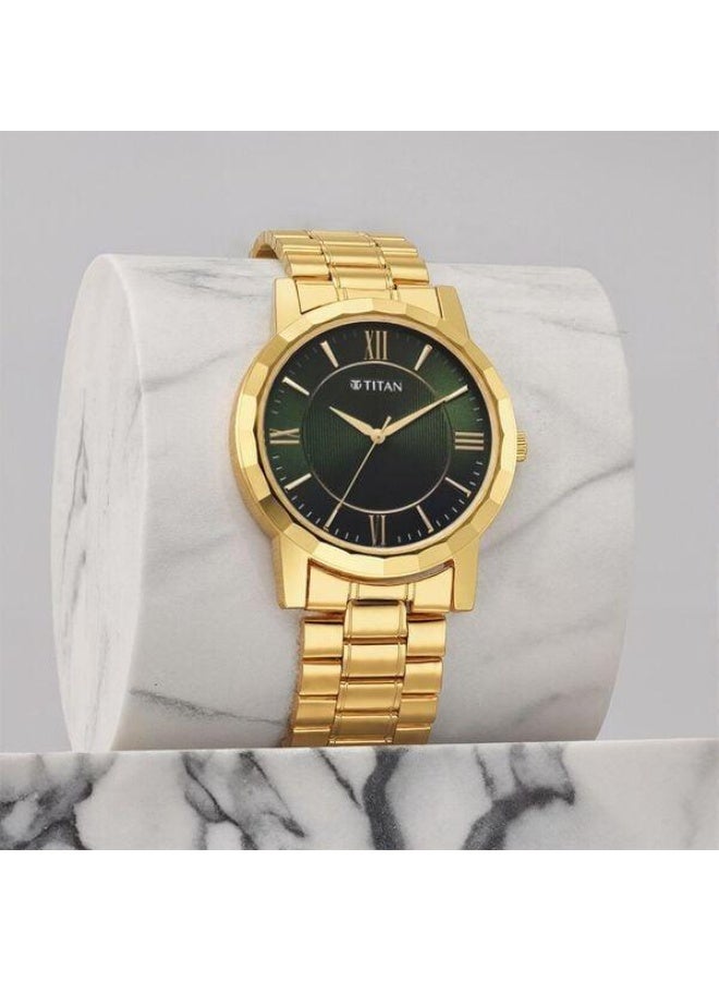 TITAN Karishma Zing Quartz Analog Green Dial Gold Stainless Steel Strap Watch for Men - 1644YM05 - Image 1