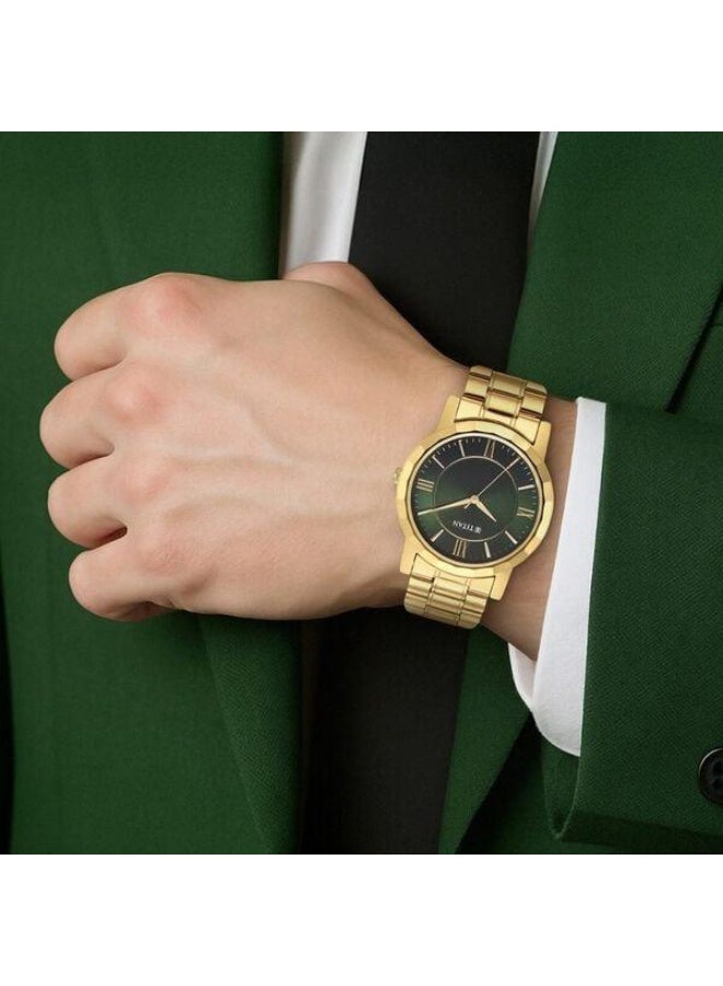 TITAN Karishma Zing Quartz Analog Green Dial Gold Stainless Steel Strap Watch for Men - 1644YM05 - Image 5