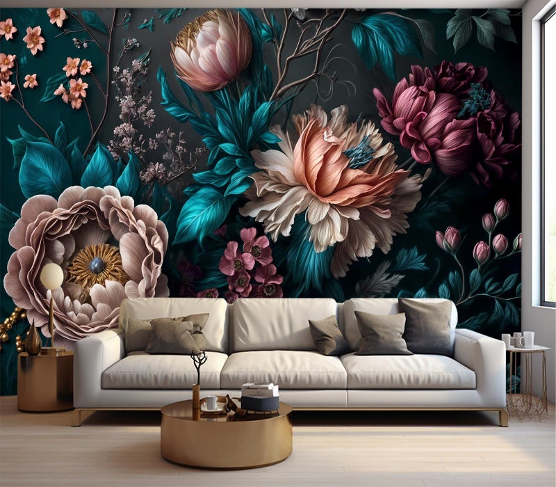 Cliouar-Peony Flowers Mural Wallpaper Peel and Stick 137" x 102" - Image 1