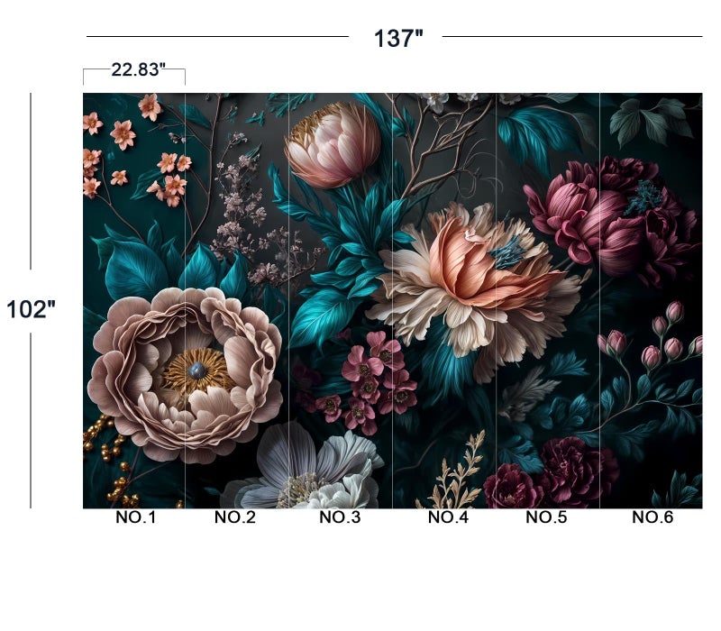 Cliouar-Peony Flowers Mural Wallpaper Peel and Stick 137" x 102" - Image 5