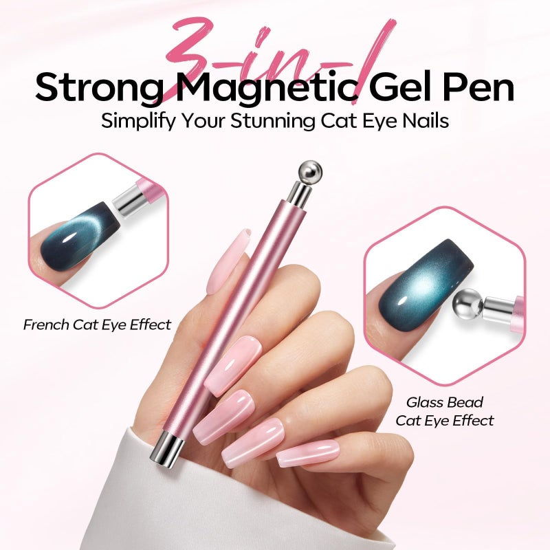 modelones Cat Eye Gel Polish Nail Magnet, 3-in-1 Cat Eye Magnet Pen & Heart-Shaped for Nail Art Tool Cylindrical & Ball &Hole &Lightning Magnet, Multi-Effect Magnets for Cateye Gel Polish DIY Salon - Image 2